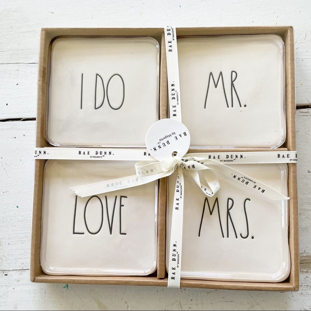 NWT Rae Dunn Wedding Coasters I Do Mr. Mrs. Love Wedding Shower Gift